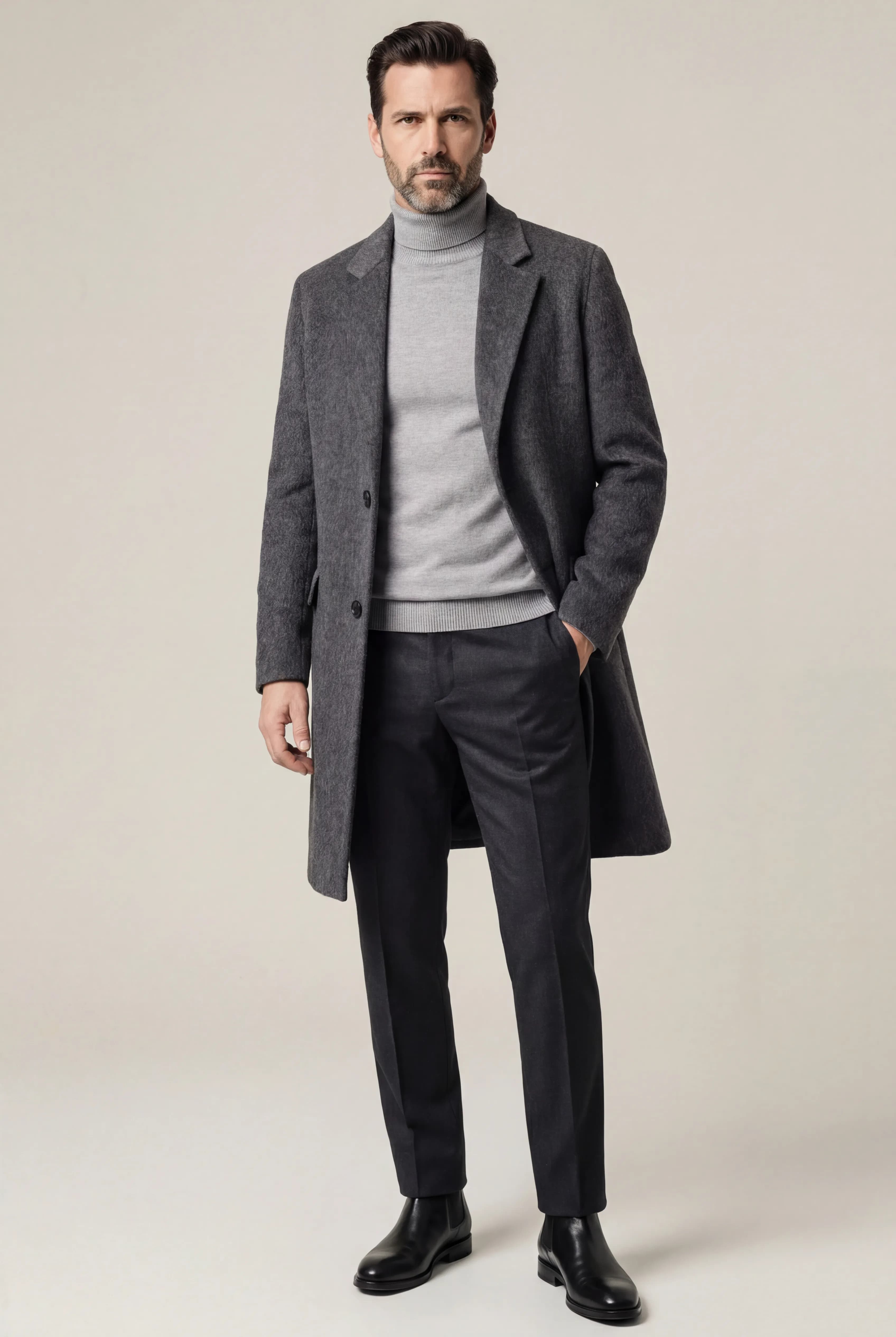 Charcoal Brushed Wool Overcoat