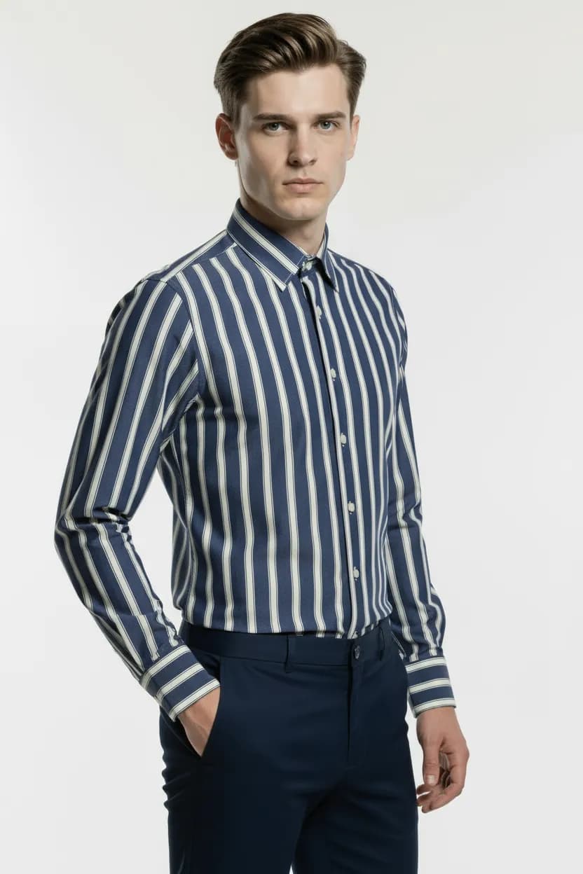 Navy Striped Dress Shirt