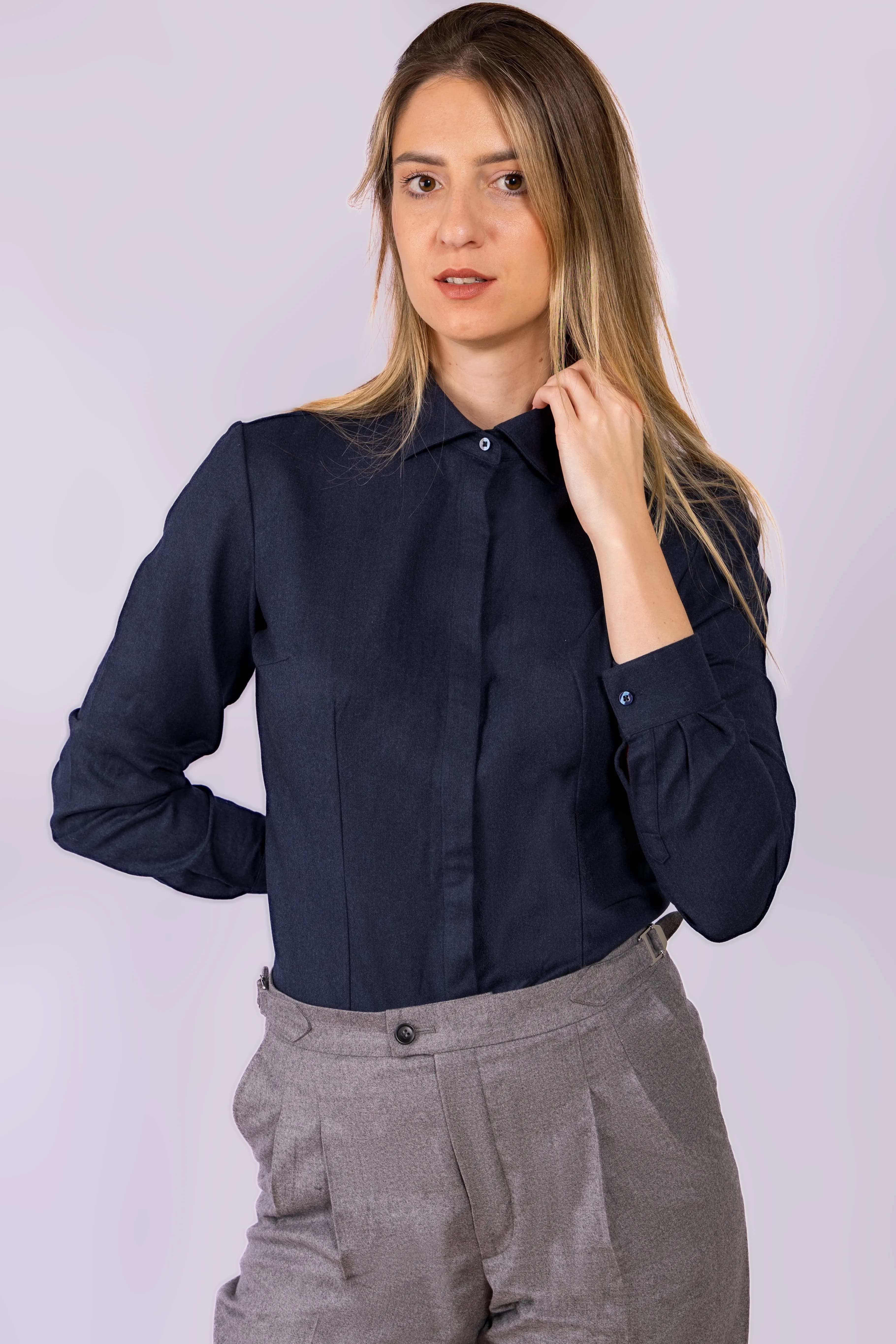 Navy Hidden Placket Shirt