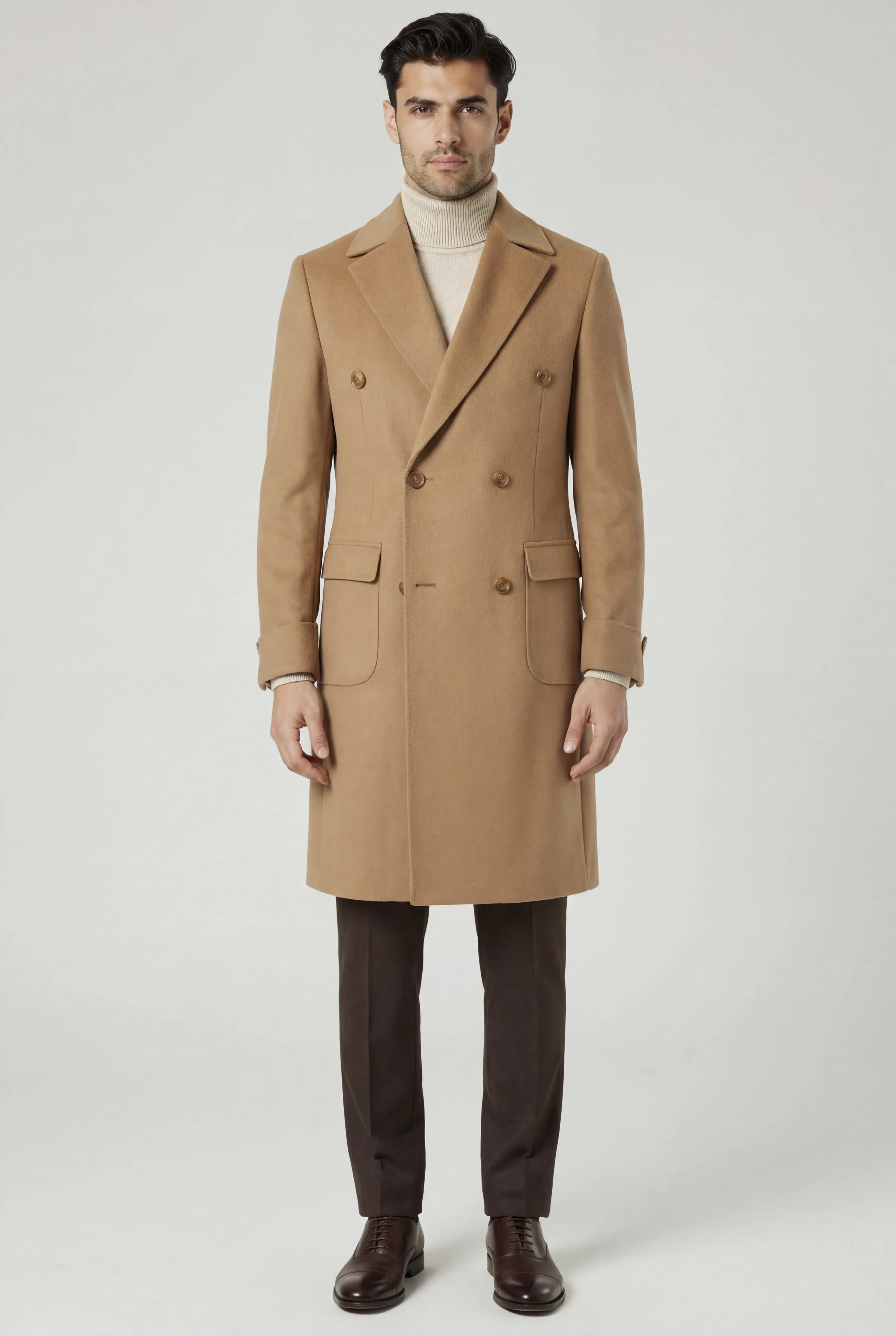 Camel Double-Breasted Overcoat