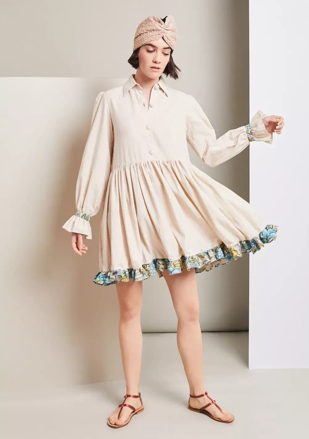 SHORT CLARA BEIGE LINEN DRESS