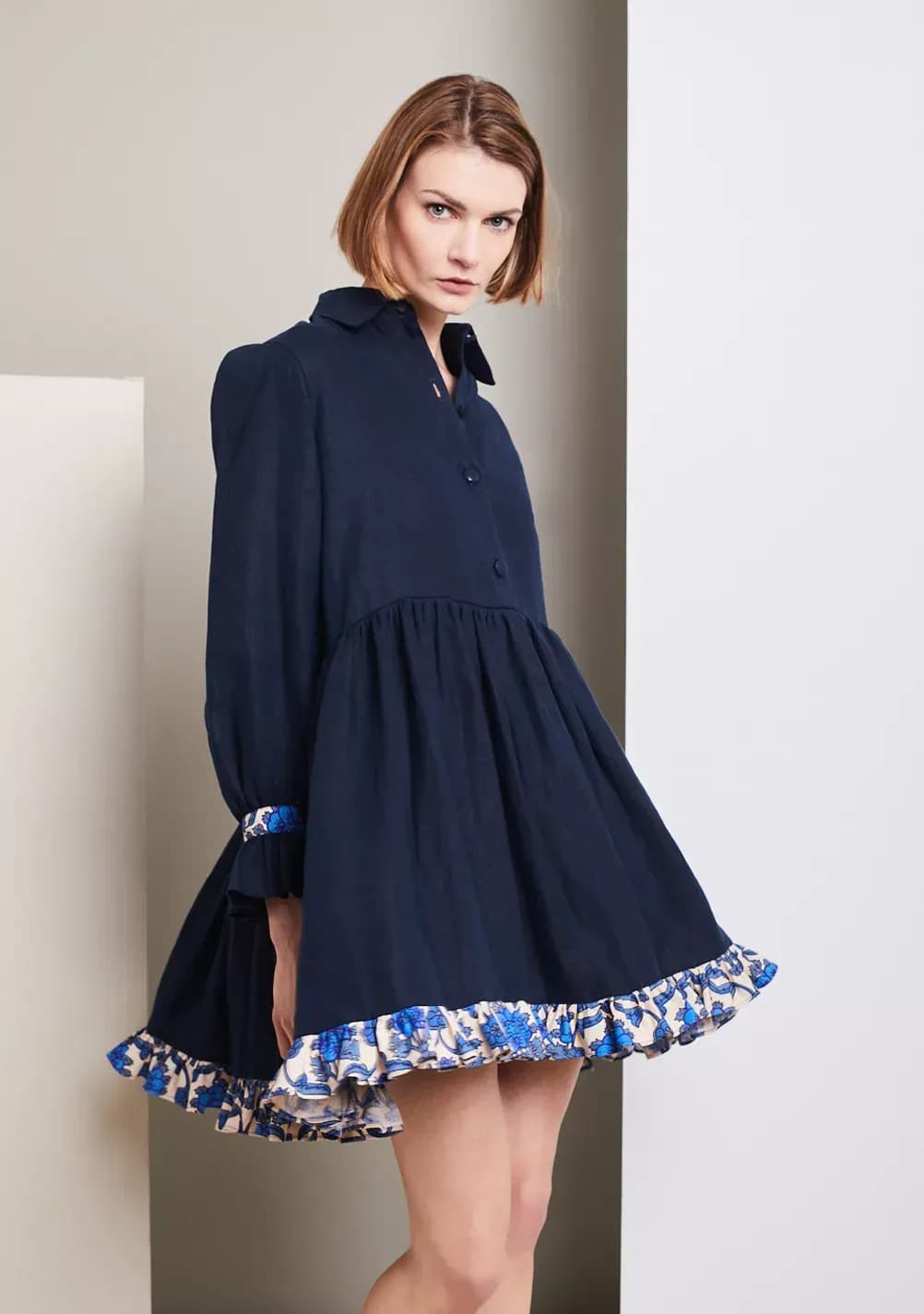 SHORT CLARA BLUE LINEN DRESS