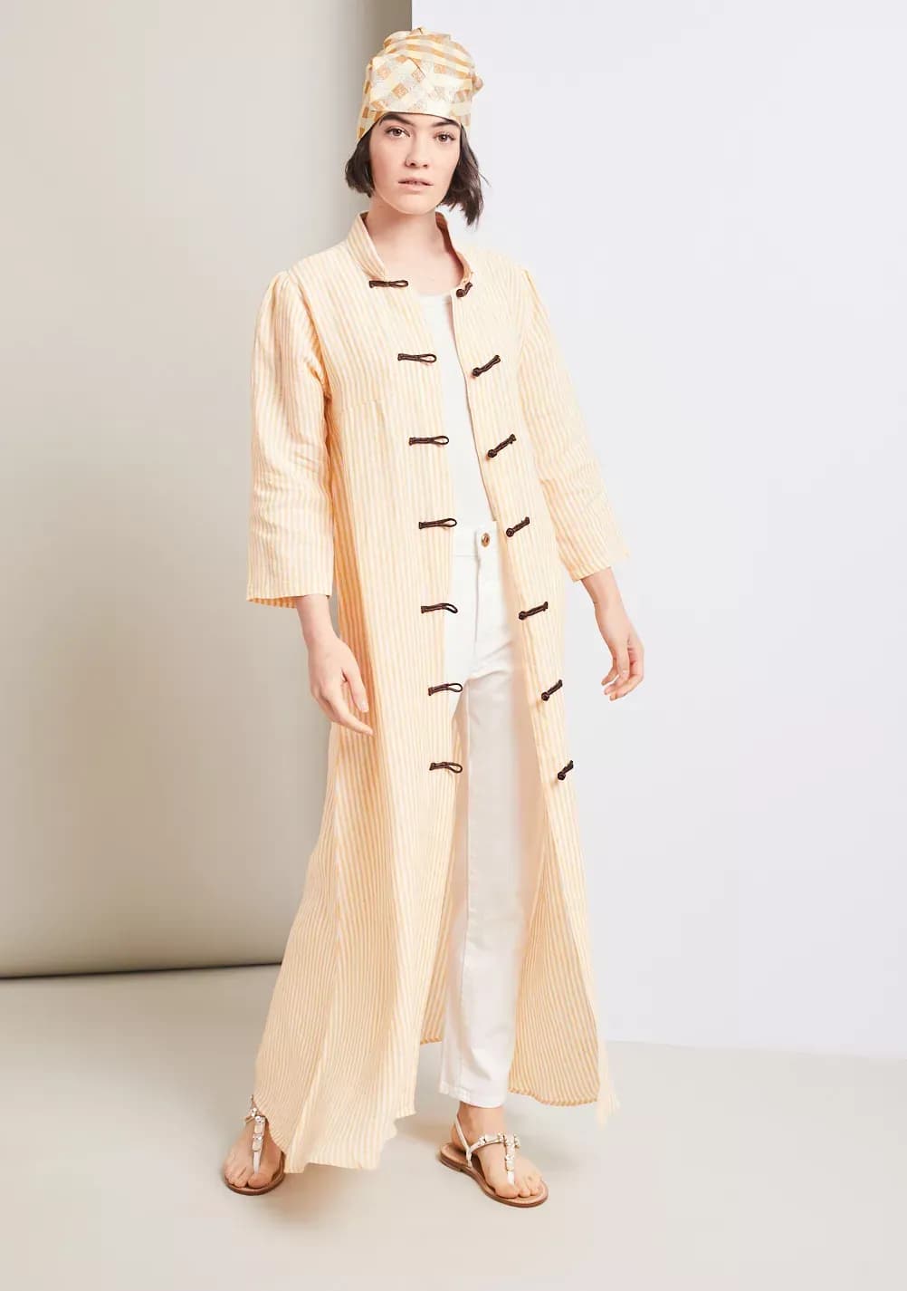 FILIPPA KAFTAN DRESS IN STRIPED LINEN