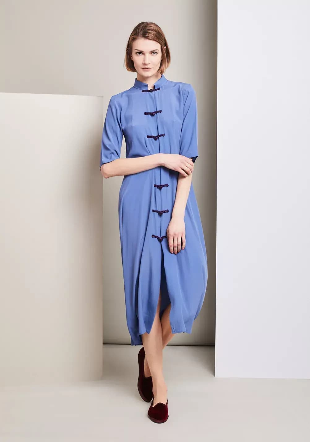 FILIPPA KAFTAN DRESS IN GENTIAN COLOR SILK