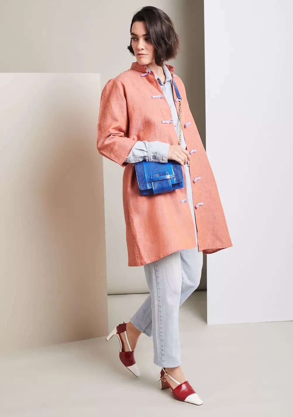 SHORT FILIPPA KAFTAN DRESS IN PINK SALMON LINEN