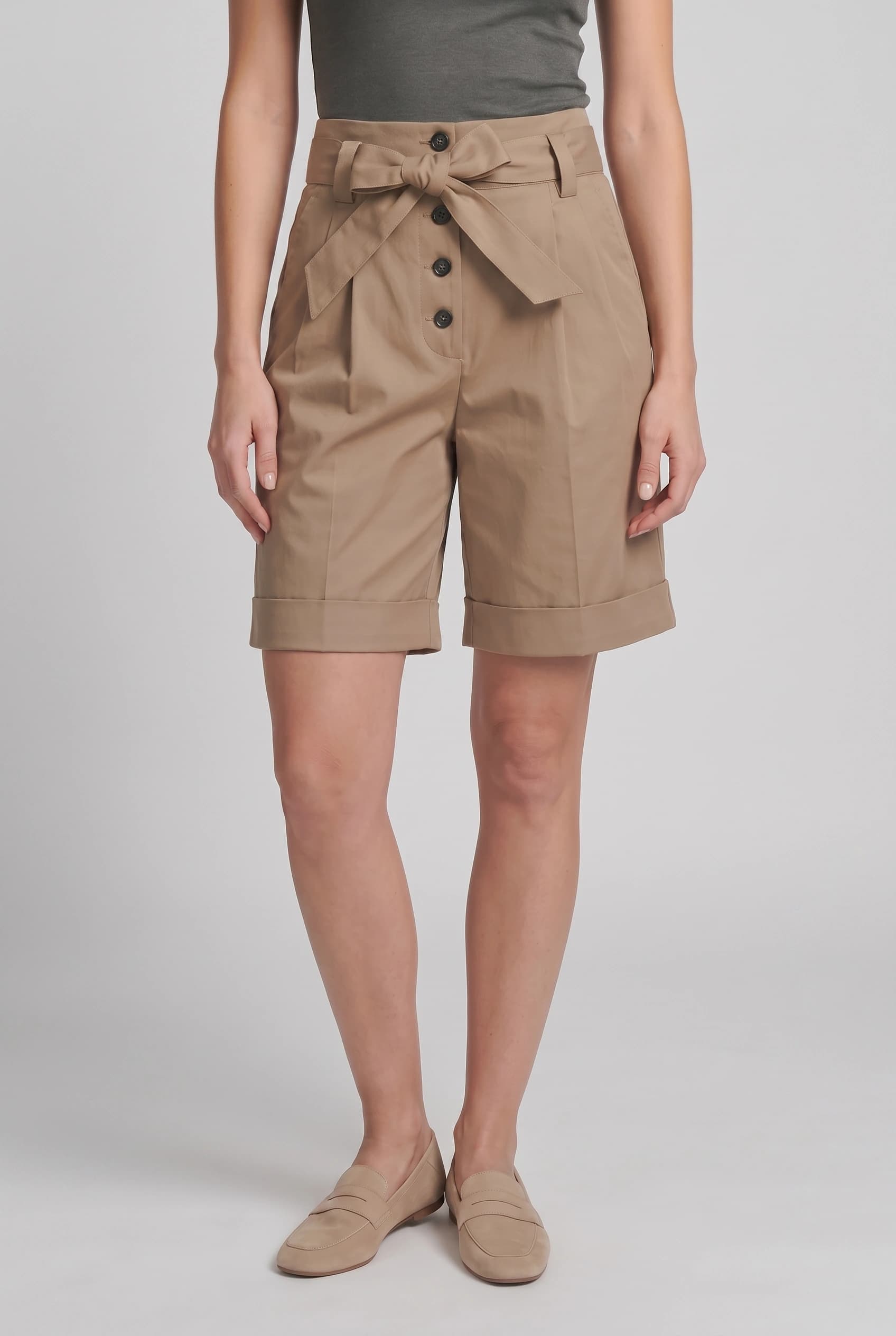 Pleated Cotton Shorts