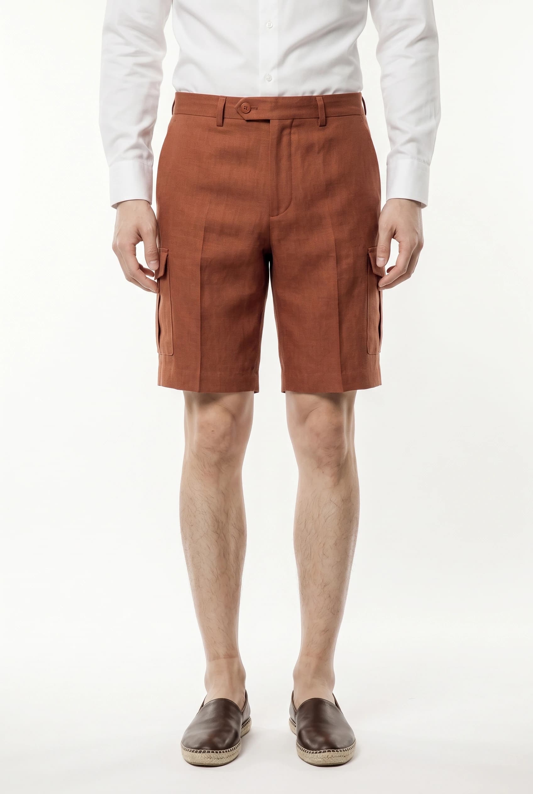 Caramel Herringbone Linen Shorts